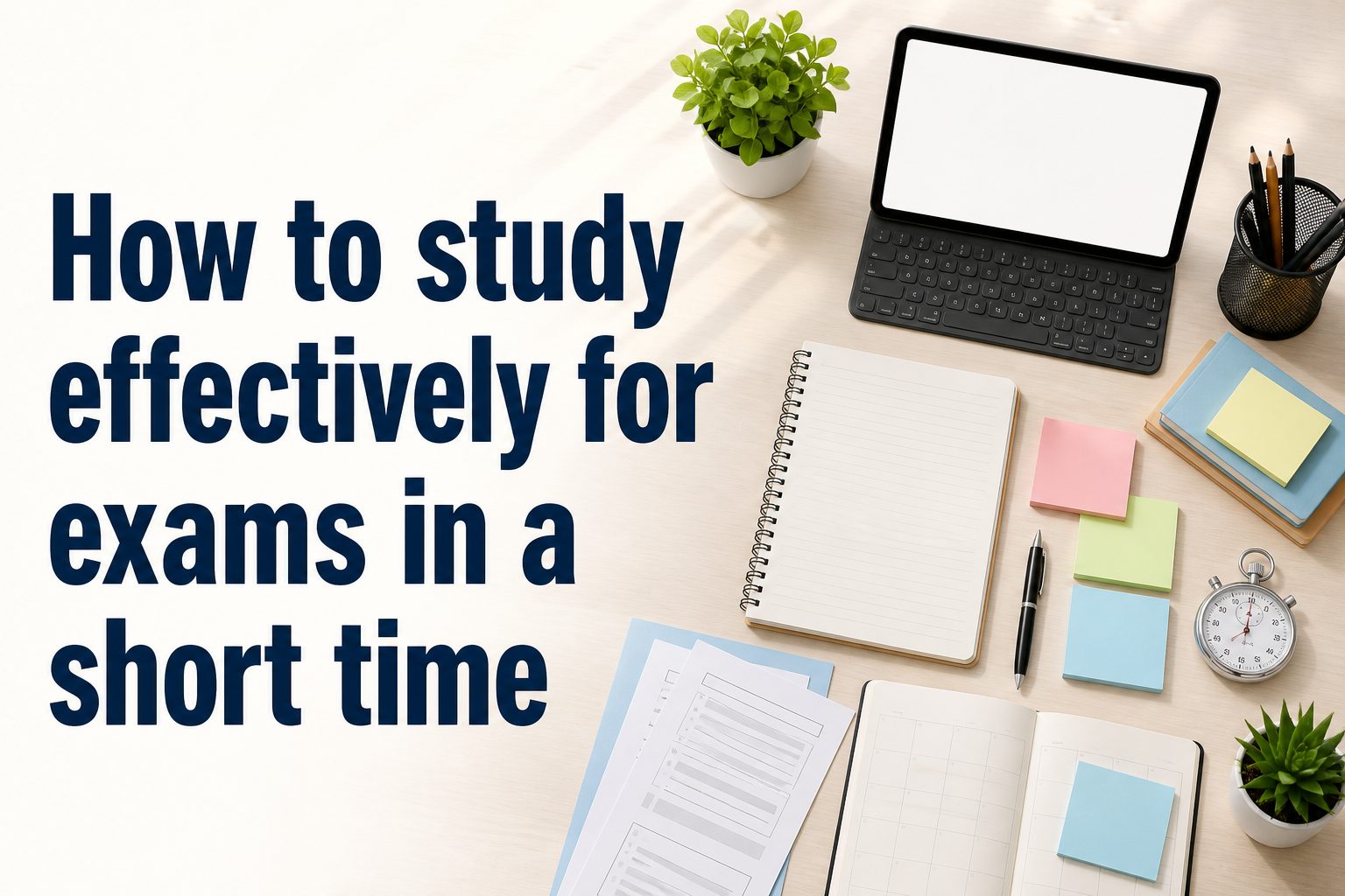 how-to-study-effectively-for-exams-in-a-short-time-e1377 Student reviewing notes and schedule at a desk before exams
